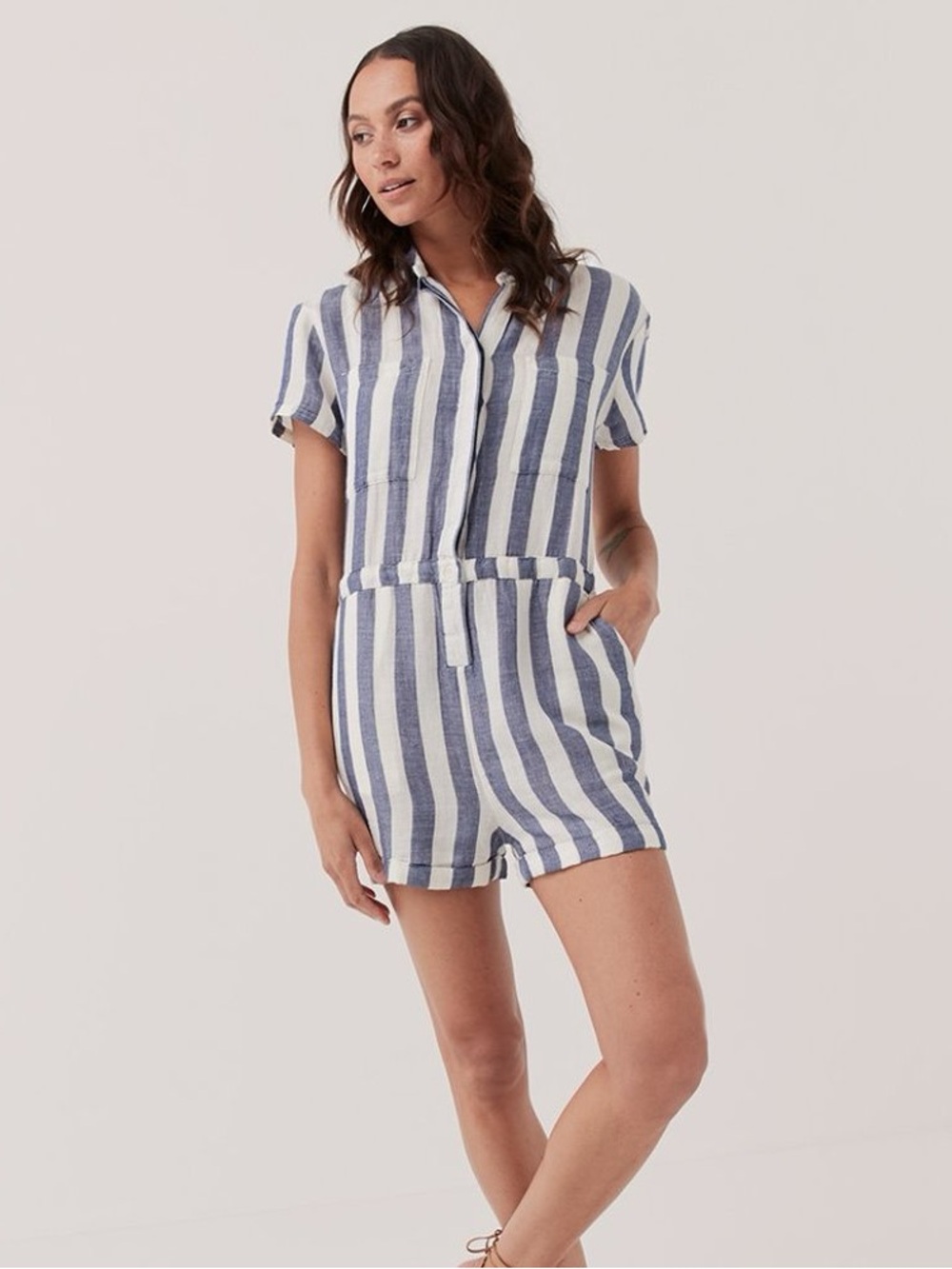 Pact. The Harbour Romper. Mariner Stripe. Size Medium.